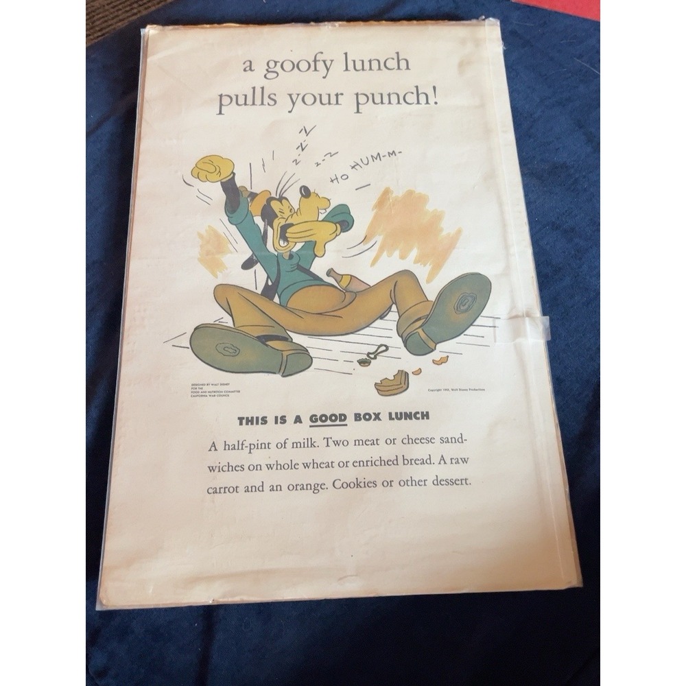 1943 Walt Disney Goofy WWII Propaganda Poster A Goofy Lunch Pulls Your Punch